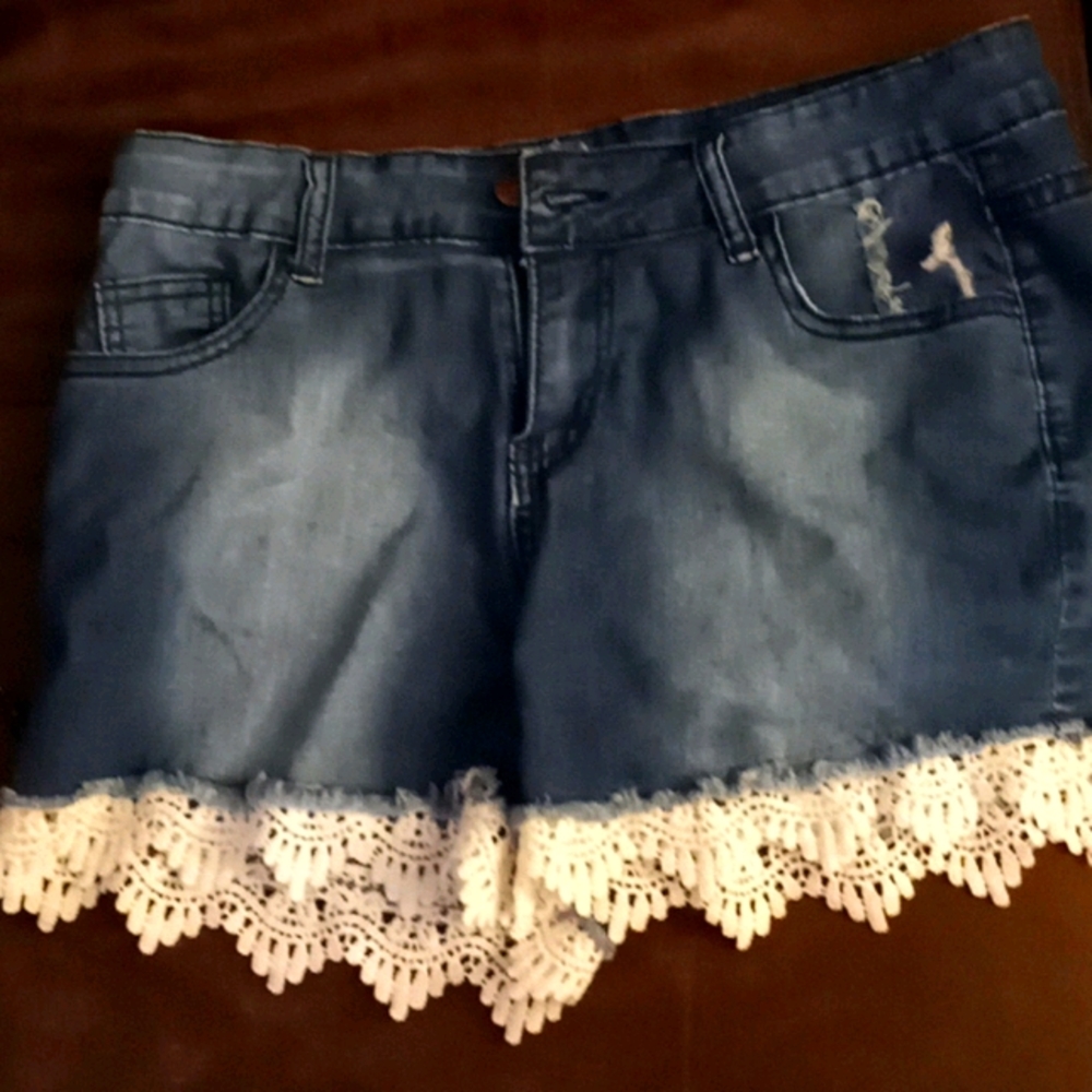 Denim lace jean shorts